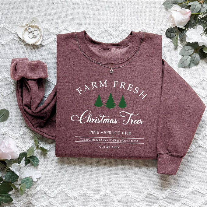 Cute Christmas Tree Sweatshirt: Xmas Farm Fresh Tree Shirt, Holiday Family Party Gift