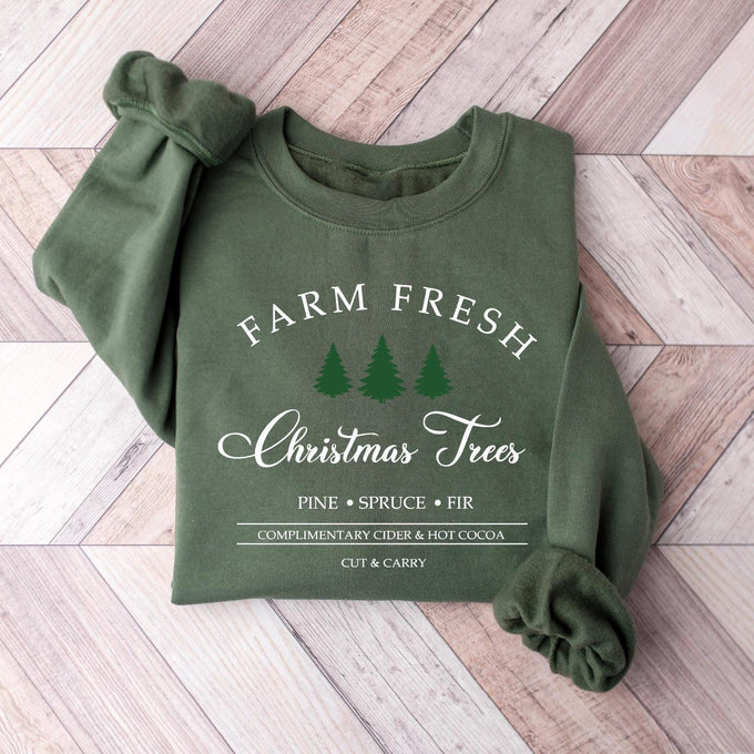 Cute Christmas Tree Sweatshirt: Xmas Farm Fresh Tree Shirt, Holiday Family Party Gift