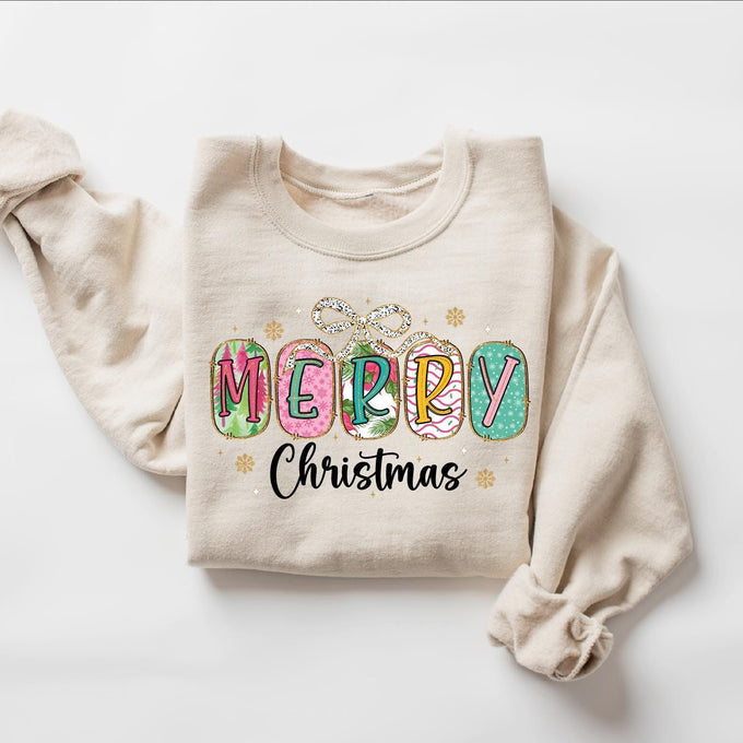 Merry Christmas Sweatshirt: Womens Holiday Gift, Xmas Shirt