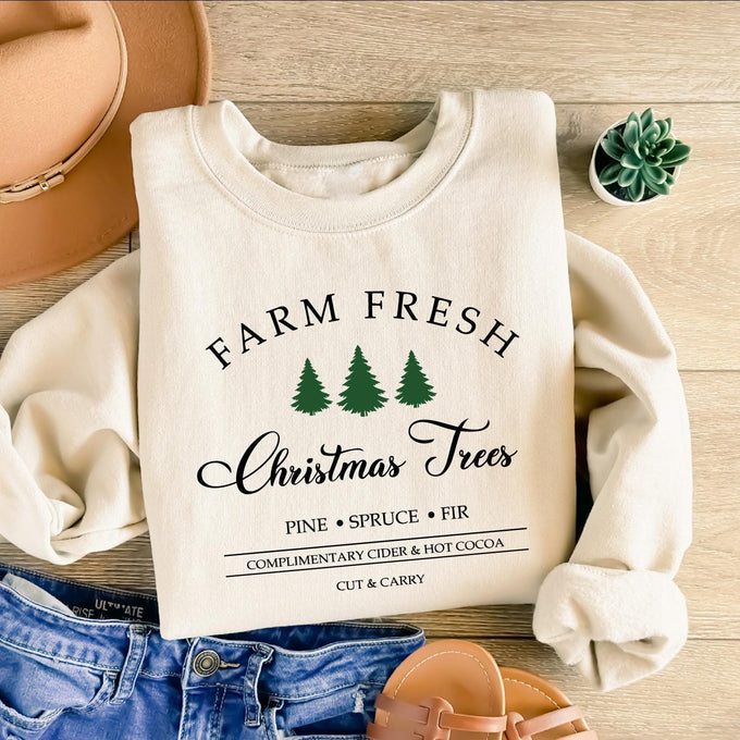 Cute Christmas Tree Sweatshirt: Xmas Farm Fresh Tree Shirt, Holiday Family Party Gift
