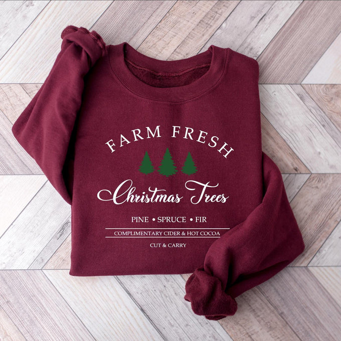 Cute Christmas Tree Sweatshirt: Xmas Farm Fresh Tree Shirt, Holiday Family Party Gift