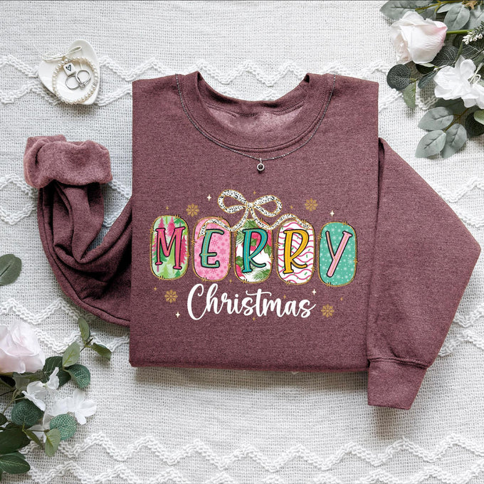 Merry Christmas Sweatshirt: Womens Holiday Gift, Xmas Shirt