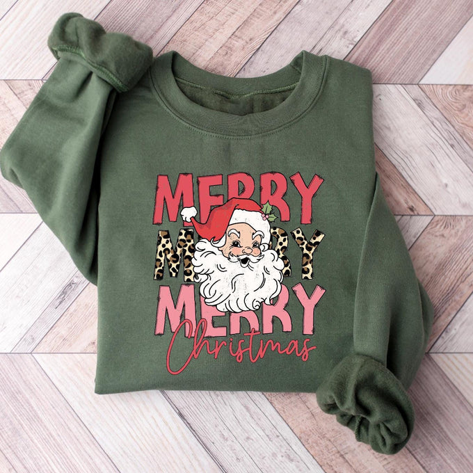 Merry Christmas Santa Sweatshirt: Womens Holiday Gift, Xmas Shirt