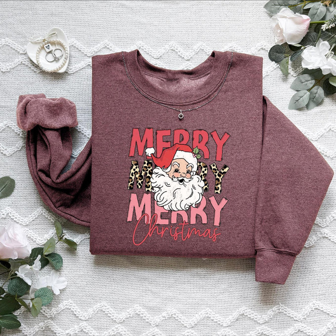 Merry Christmas Santa Sweatshirt: Womens Holiday Gift, Xmas Shirt