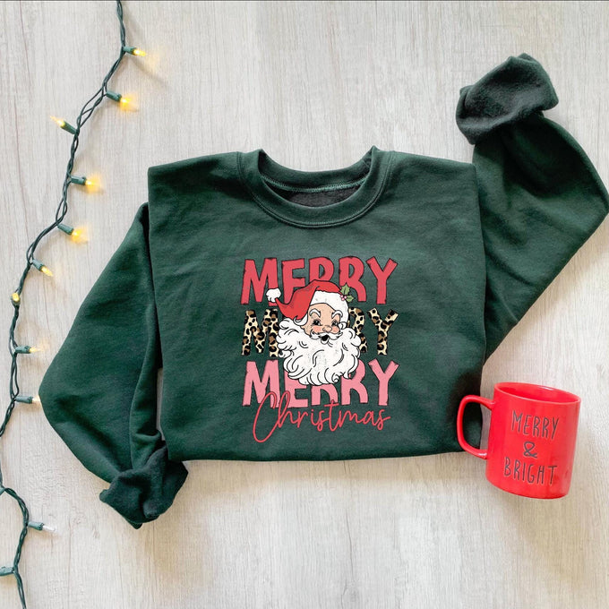 Merry Christmas Santa Sweatshirt: Womens Holiday Gift, Xmas Shirt