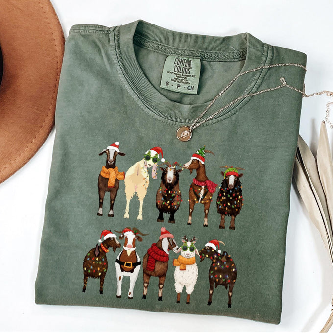 Comfort Colors® Christmas Goats Shirt, Animal Lover Gift, Santa Goats Tee