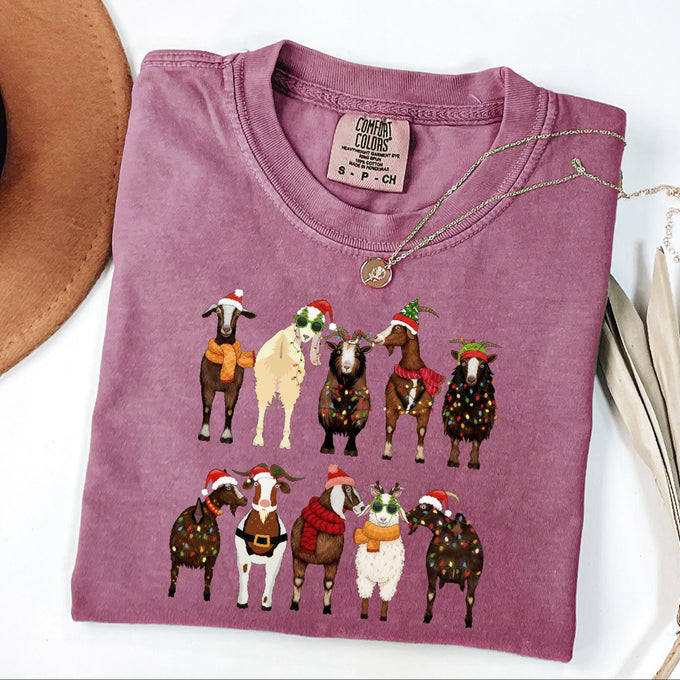 Comfort Colors® Christmas Goats Shirt, Animal Lover Gift, Santa Goats Tee