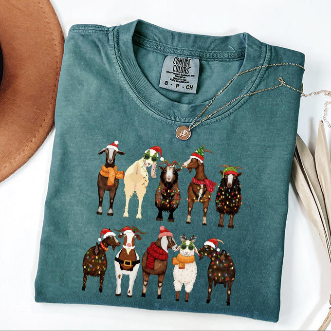 Comfort Colors® Christmas Goats Shirt, Animal Lover Gift, Santa Goats Tee