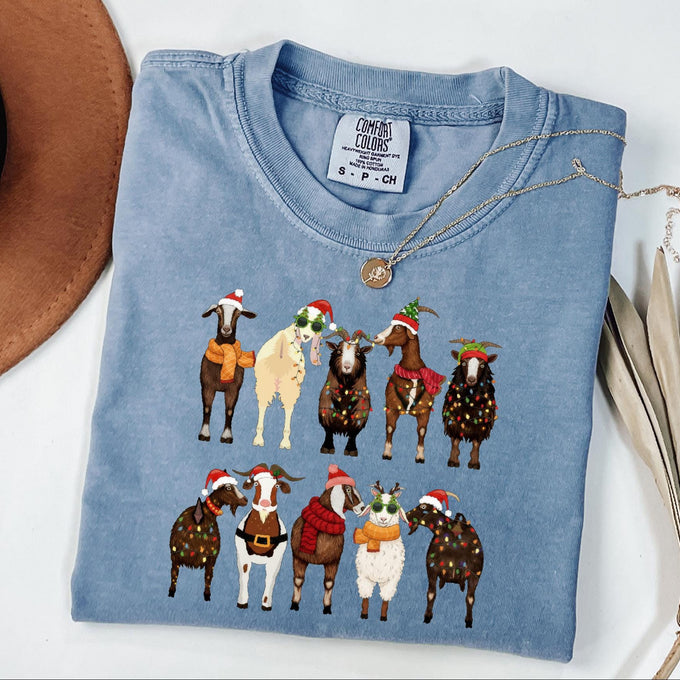 Comfort Colors® Christmas Goats Shirt, Animal Lover Gift, Santa Goats Tee