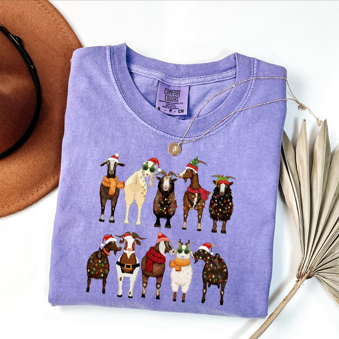 Comfort Colors® Christmas Goats Shirt, Animal Lover Gift, Santa Goats Tee