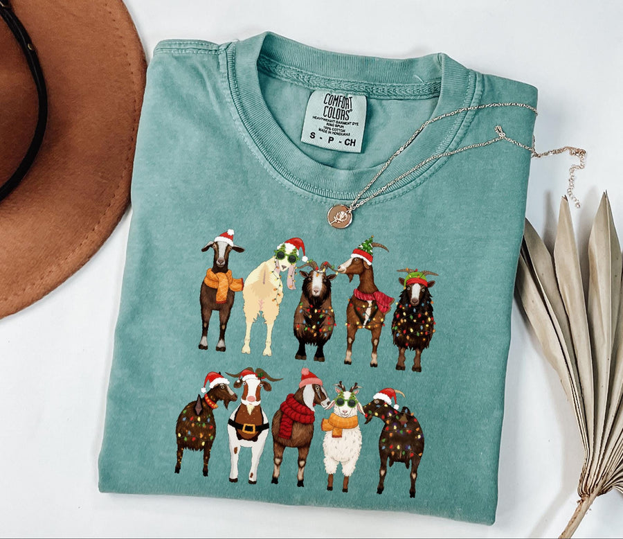 Comfort Colors® Christmas Goats Shirt, Animal Lover Gift, Santa Goats Tee