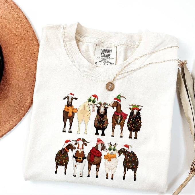 Comfort Colors® Christmas Goats Shirt, Animal Lover Gift, Santa Goats Tee