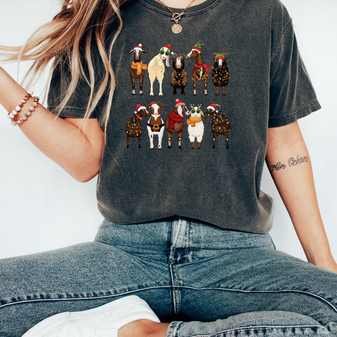 Comfort Colors® Christmas Goats Shirt, Animal Lover Gift, Santa Goats Tee