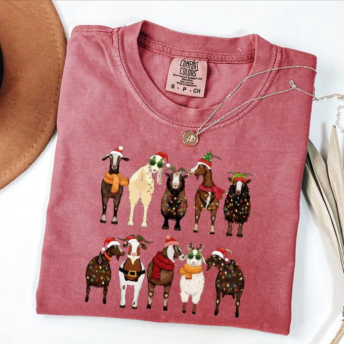 Comfort Colors® Christmas Goats Shirt, Animal Lover Gift, Santa Goats Tee