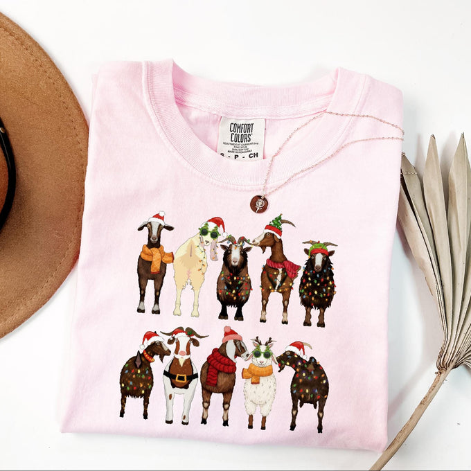 Comfort Colors® Christmas Goats Shirt, Animal Lover Gift, Santa Goats Tee