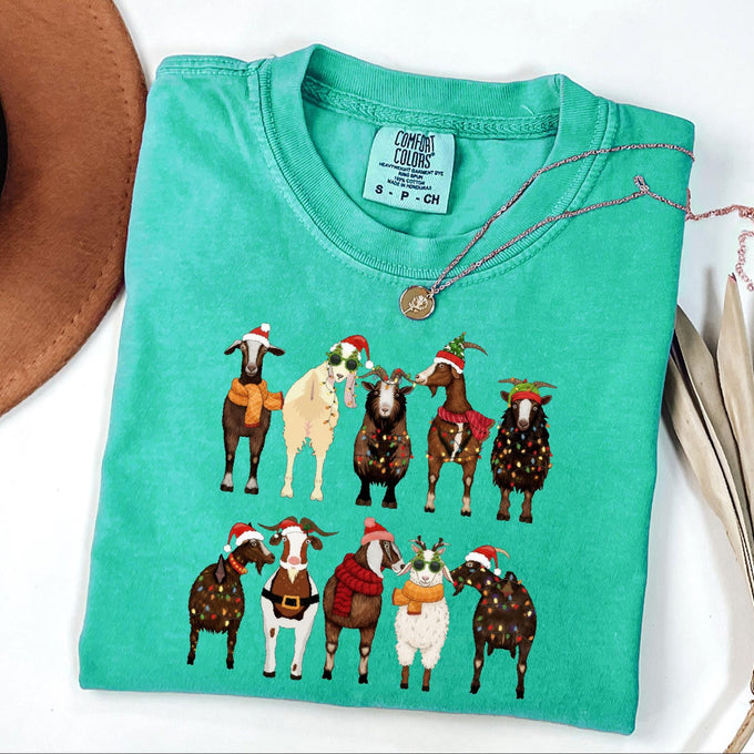 Comfort Colors® Christmas Goats Shirt, Animal Lover Gift, Santa Goats Tee