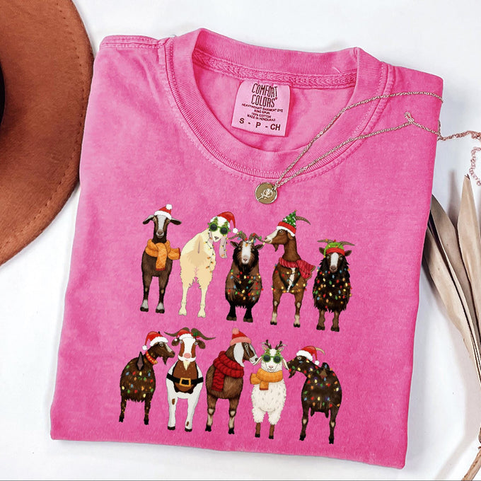 Comfort Colors® Christmas Goats Shirt, Animal Lover Gift, Santa Goats Tee