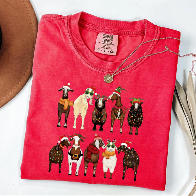 Comfort Colors® Christmas Goats Shirt, Animal Lover Gift, Santa Goats Tee