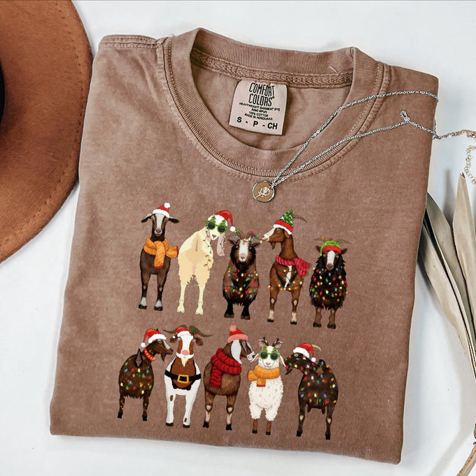 Comfort Colors® Christmas Goats Shirt, Animal Lover Gift, Santa Goats Tee
