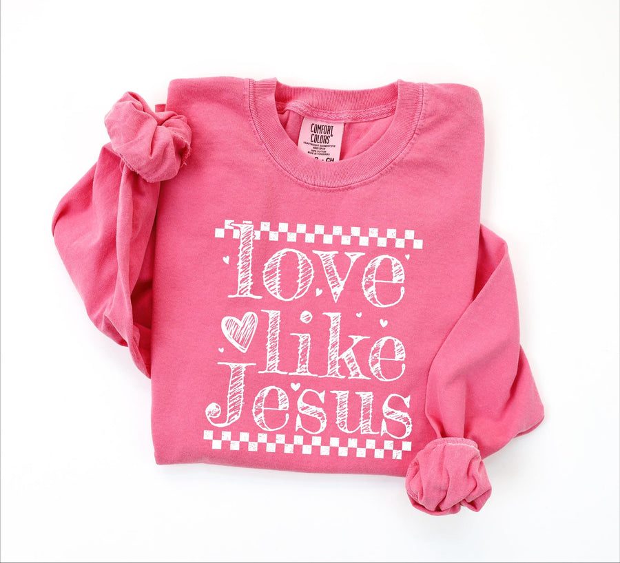 Comfort Colors® Love Like Jesus Valentines Long Sleeve Shirt, Faith Based Christian Shirt, Womens Religious Tee, Jesus Lover Gift