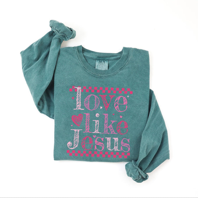 Comfort Colors® Love Like Jesus Valentines Long Sleeve Shirt, Faith Based Christian Shirt, Womens Religious Tee, Jesus Lover Gift