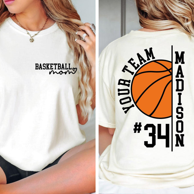 Comfort Colors® Custom Basketball Mom Shirt, Personalized Name & Number Team Tee, Game Day Spirit