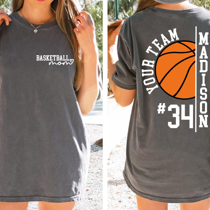 Comfort Colors® Custom Basketball Mom Shirt, Personalized Name & Number Team Tee, Game Day Spirit