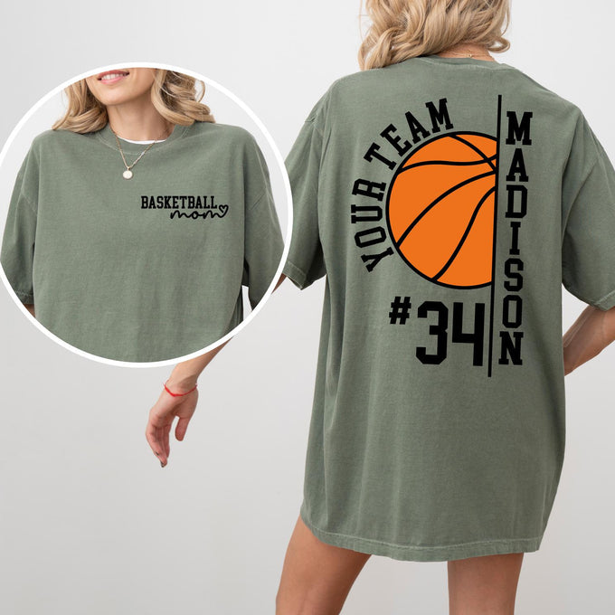 Comfort Colors® Custom Basketball Mom Shirt, Personalized Name & Number Team Tee, Game Day Spirit