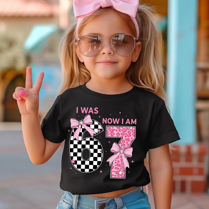 Birthday Girl T-shirt, I Was 6 Now 7, Coquette Bow Outfit