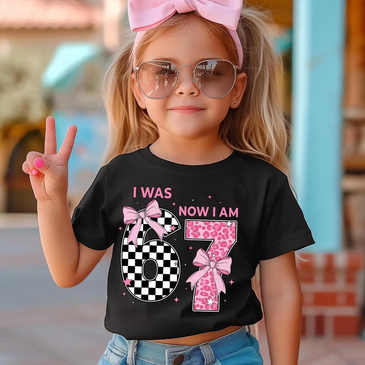 Birthday Girl T-shirt, I Was 6 Now 7, Coquette Bow Outfit