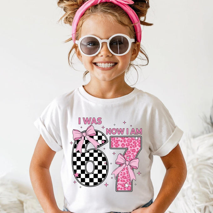 Birthday Girl T-shirt, I Was 6 Now 7, Coquette Bow Outfit