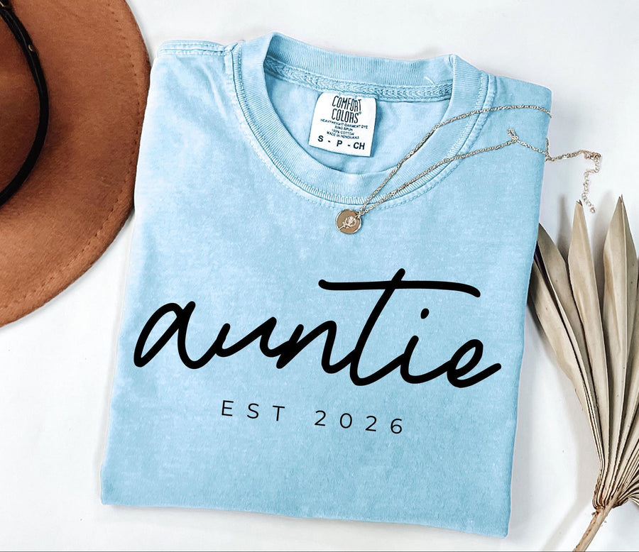 Comfort Colors® Custom Auntie T- Shirt, New Aunt Reveal Gift