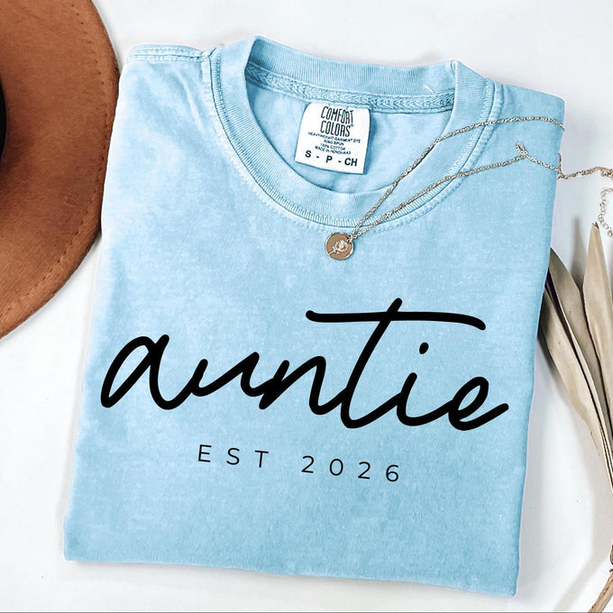 Comfort Colors® Custom Auntie T- Shirt, New Aunt Reveal Gift
