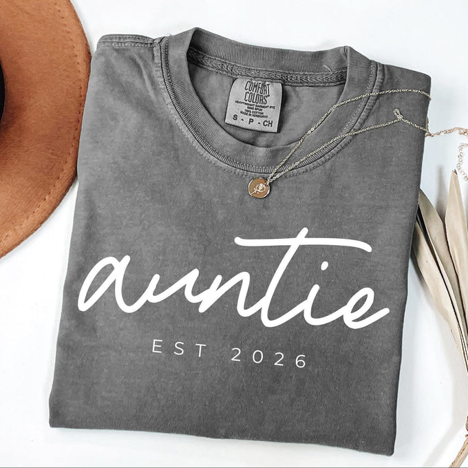 Comfort Colors® Custom Auntie T- Shirt, New Aunt Reveal Gift
