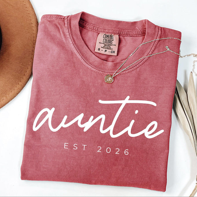 Comfort Colors® Custom Auntie T- Shirt, New Aunt Reveal Gift