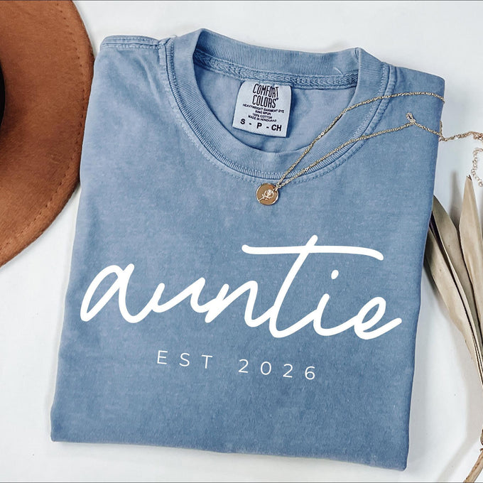 Comfort Colors® Custom Auntie T- Shirt, New Aunt Reveal Gift