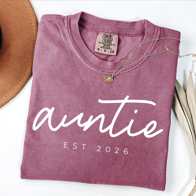 Comfort Colors® Custom Auntie T- Shirt, New Aunt Reveal Gift