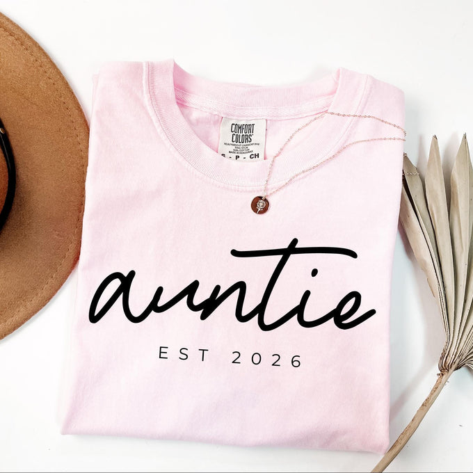 Comfort Colors® Custom Auntie T- Shirt, New Aunt Reveal Gift