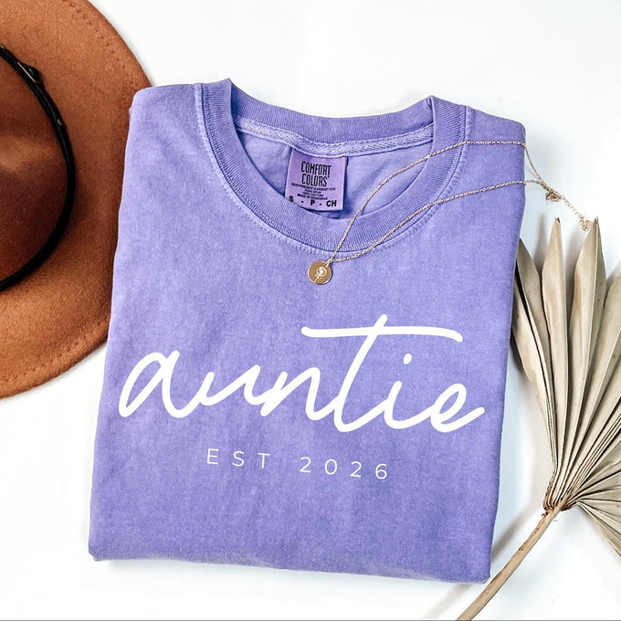 Comfort Colors® Custom Auntie T- Shirt, New Aunt Reveal Gift