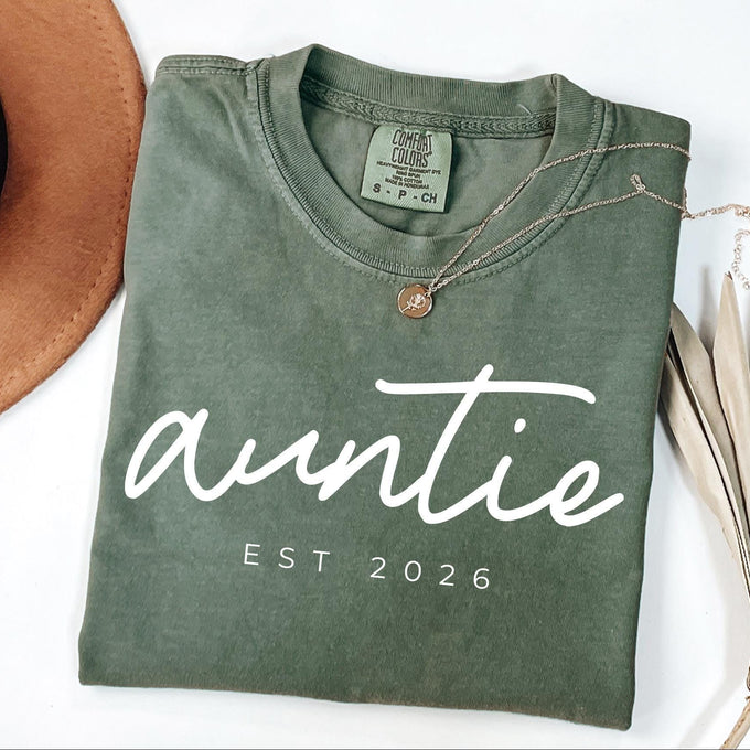 Comfort Colors® Custom Auntie T- Shirt, New Aunt Reveal Gift