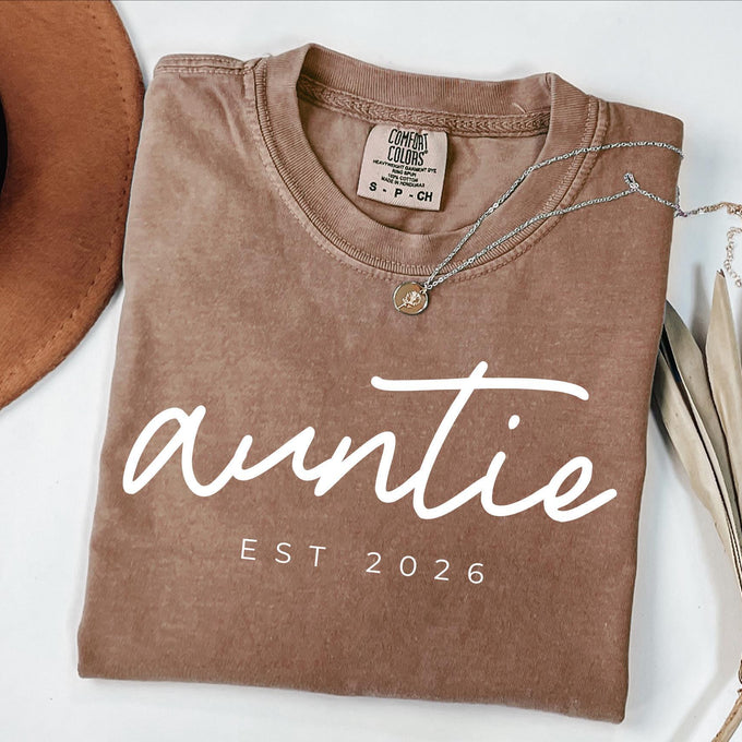 Comfort Colors® Custom Auntie T- Shirt, New Aunt Reveal Gift