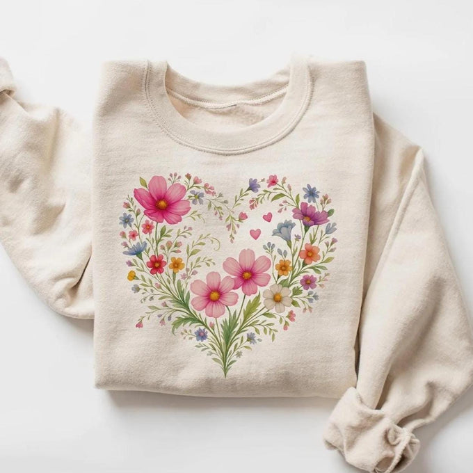 Heart Wildflowers Sweatshirt, Wildflower Shirt, Mothers Day Gift, Flower Shirt, Gift for Women, Flowers Lover Shirt, Mom Birthday Gift