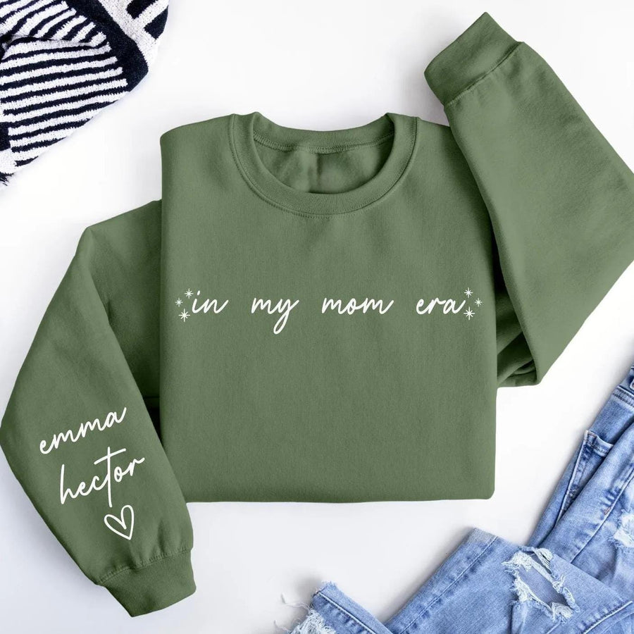 Personalized Mom Gift With Kids Name On Sleeve Shirt, In My Mom Era Sweatshirt