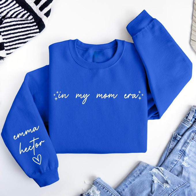 Personalized Mom Gift With Kids Name On Sleeve Shirt, In My Mom Era Sweatshirt
