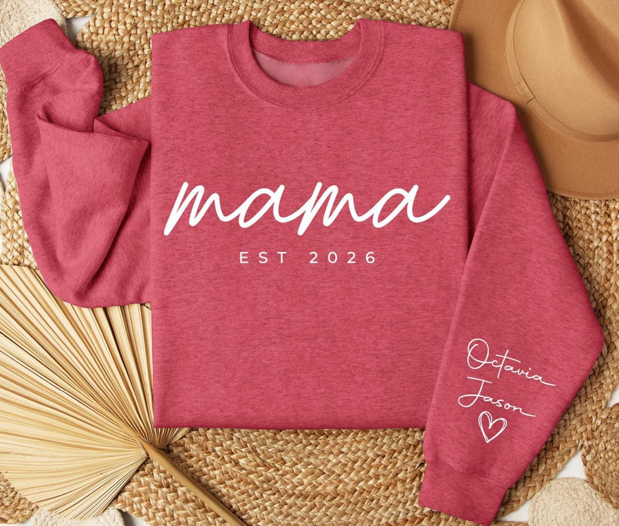Personalized Mama Sweatshirt, Custom Kids Name Sleeve