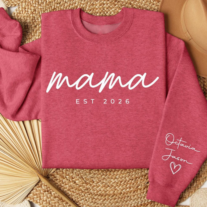 Personalized Mama Sweatshirt, Custom Kids Name Sleeve