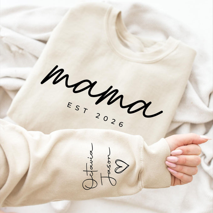 Personalized Mama Sweatshirt, Custom Kids Name Sleeve