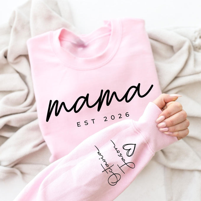 Personalized Mama Sweatshirt, Custom Kids Name Sleeve