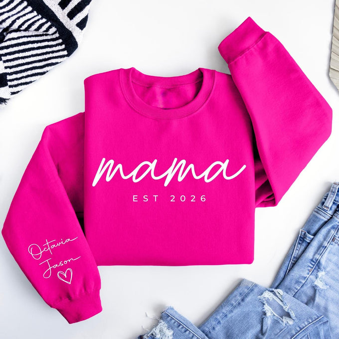 Personalized Mama Sweatshirt, Custom Kids Name Sleeve