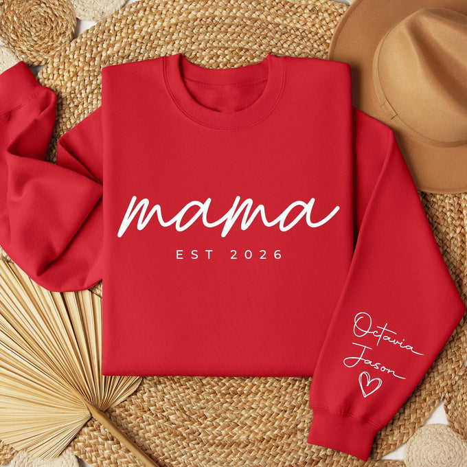 Personalized Mama Sweatshirt, Custom Kids Name Sleeve